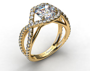 18K Yellow Gold Engagement Ring with Braided Pave Overlay